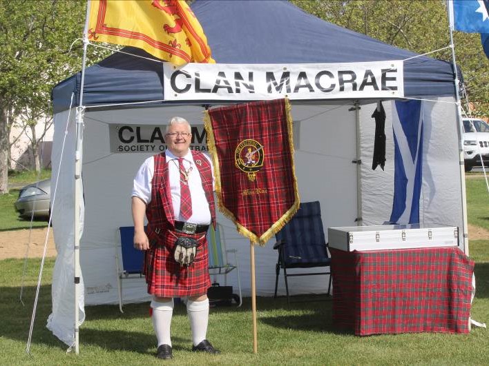 Alan McRae, President of Clan MacRae Society outside the marquee